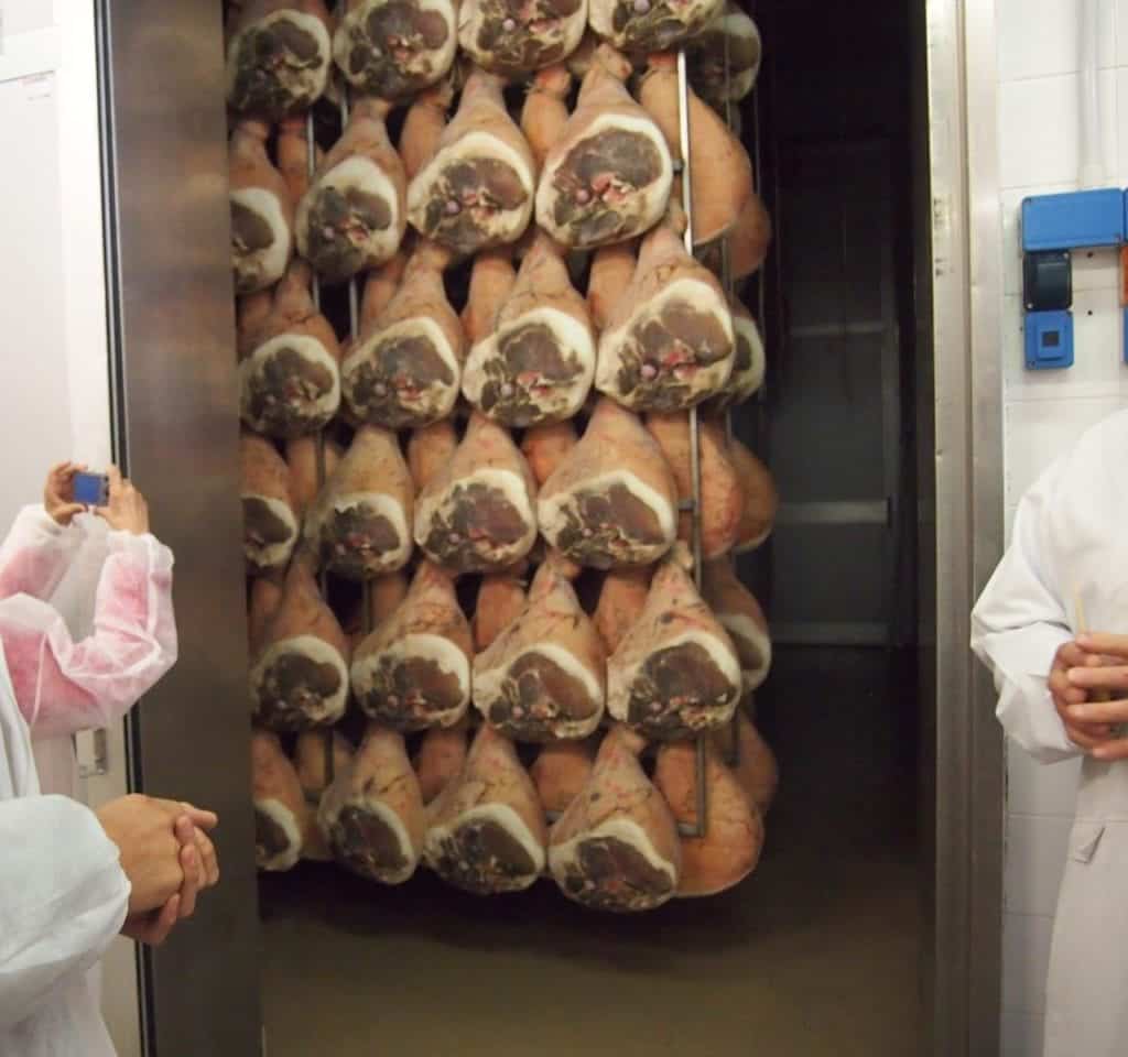 Prosciutto drying at La Perla Salumficio, Italy, 2016. Photo by Vivian Farmer.