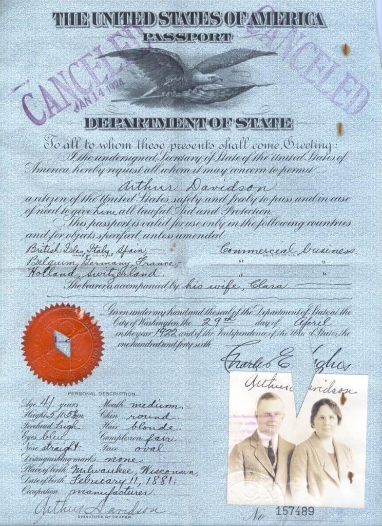 Arthur Davidson's family passport.