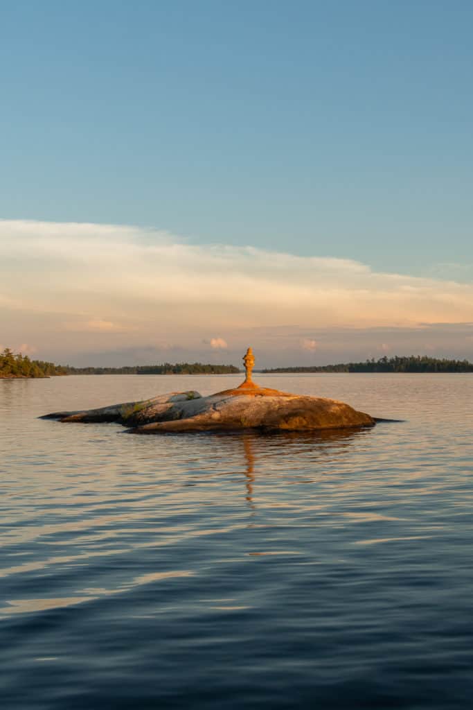 Cairn on Small Rock Island in Rainy Lake in Voyageurs National Park.