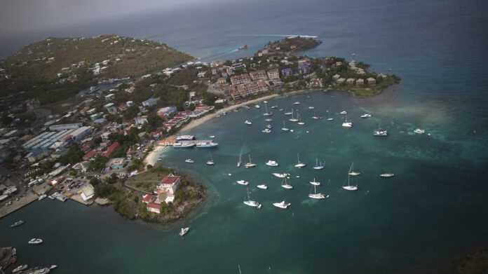 An aerial shot of Cruz Bay, St. John, U.S. Virgin Islands.