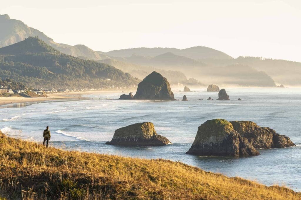Cannon Beach and Haystack Rock from Ecola State Park in Oregon.
