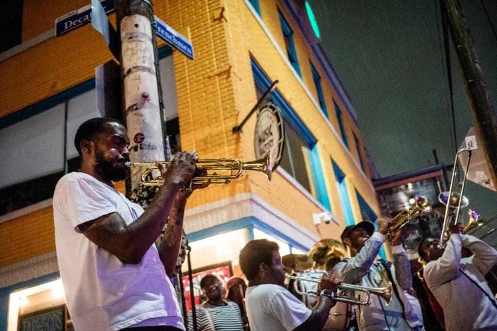 Street musicians in New Orleans.|Crawfish in a bowl|Mardi Gras Parade|