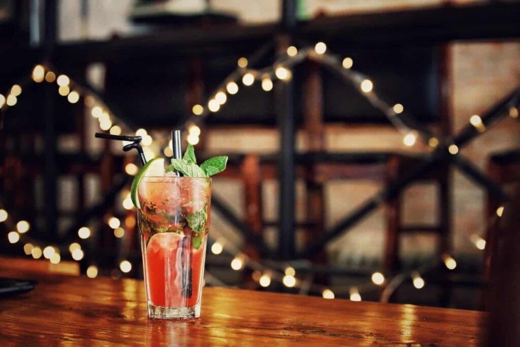 A cocktail with fairy lights.